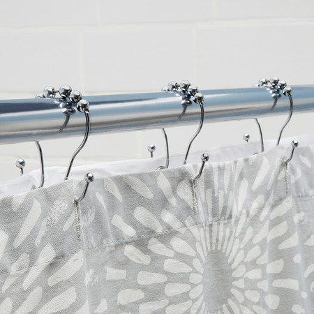 Kenney Mfg Beaded Roller Shower Curtain Double Hooks, Set of 12, Chrome KN67123V2